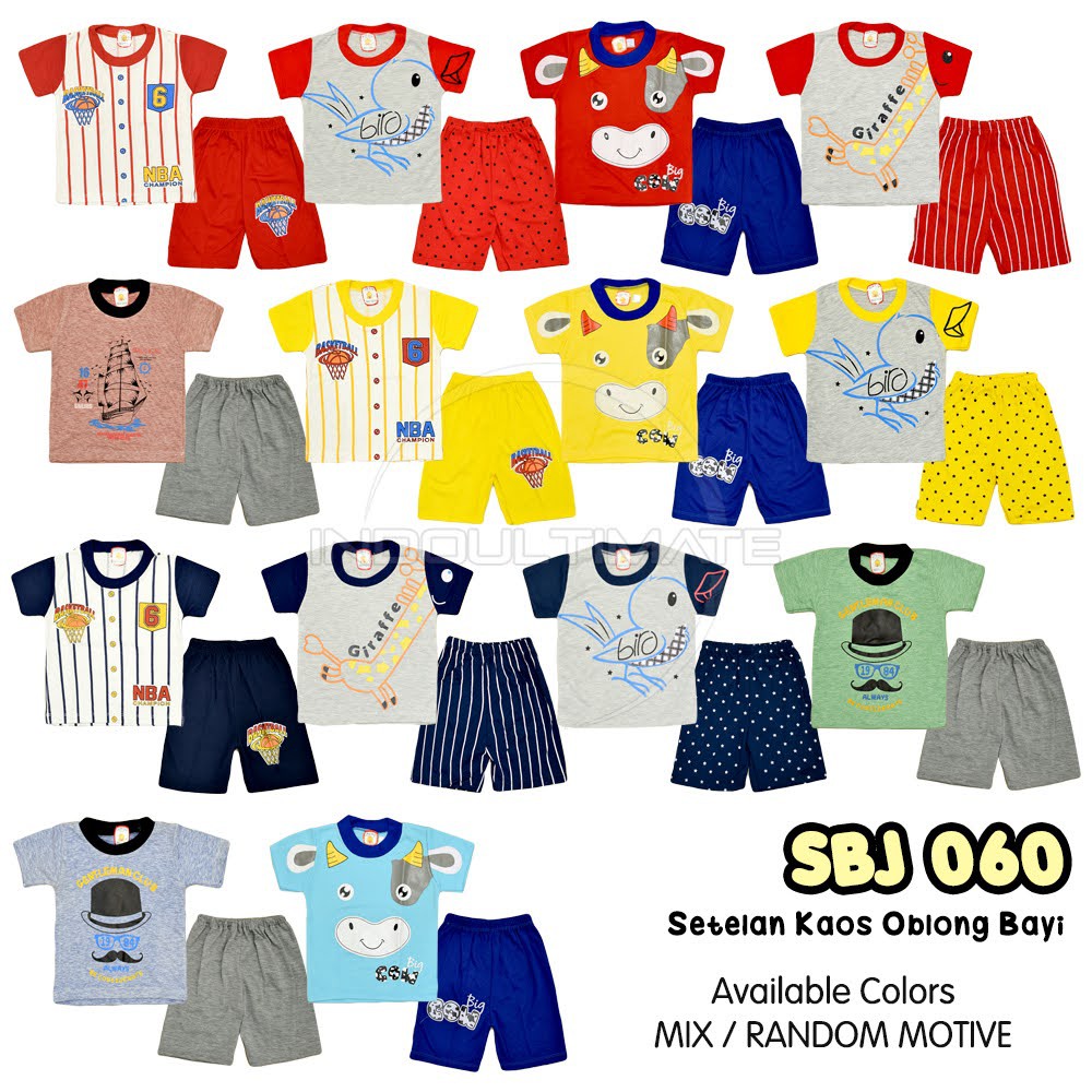 Katun Tebal Setelan Baju Pendek Anak Bayi Celana Kaos Pakaian Atasan Bayi cowok cewek SBJ-060