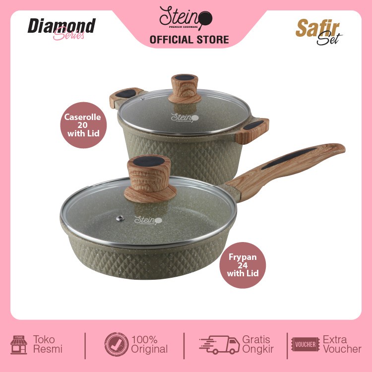 Panci Steincookware Paket Safir Set Diamond Panci Stein Granite SAFIR Series Caserole Frypan Stein Cookware