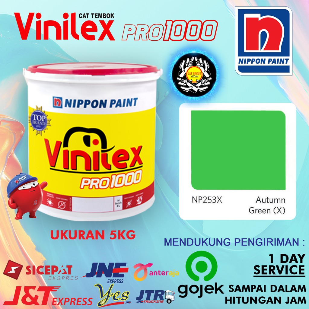 CAT AIR TEMBOK DINDING VINILEX 5 KG WARNA NP 253 X AUTUMN GREEN (X) NP253X HIJAU DAUN PEKAT TUA CERA