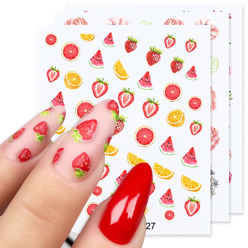 Harunouta Stiker Decal Transfer Air Motif Buah / Bunga / Daun Untuk Dekorasi Nail Art / Kutek Gel UV