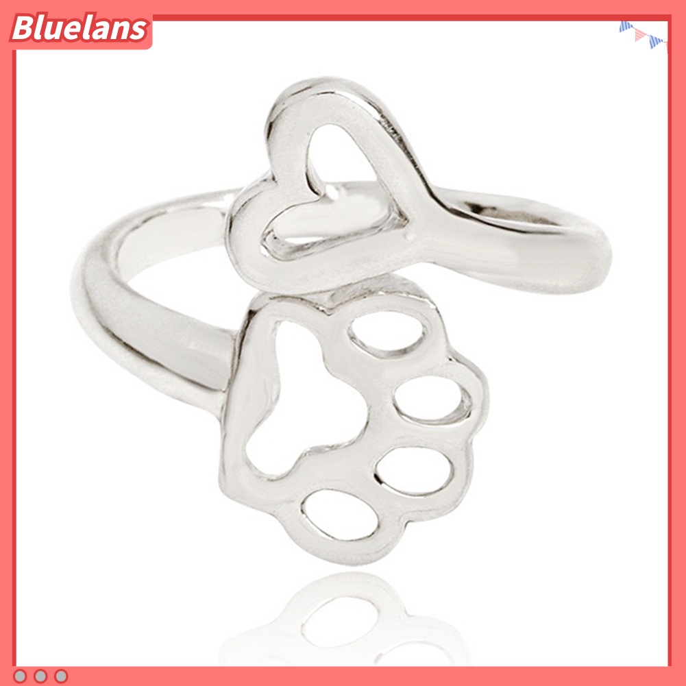 Bluelans Adjustable Opening Ring Hollow Love Heart Dog Paw Ring Jewelry for Dog Owner