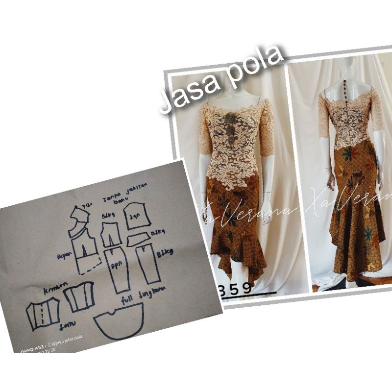 pola instan  setelan kebaya modern pola jiplak kebaya