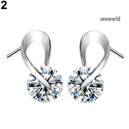 OW@ 1Pair Women's Korean Style Luxury Embedded Zircon Spiral Stud Earrings Jewelry