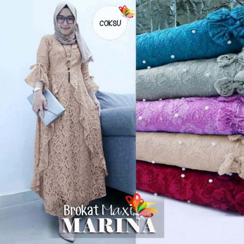 3 UKURAN KID L XL MAXY MARINA FASHION PAKAIAN WANITA MUSLIM GAMIS DRESS MAXI BAHAN BRUKAT LAPIS FURING JCHM