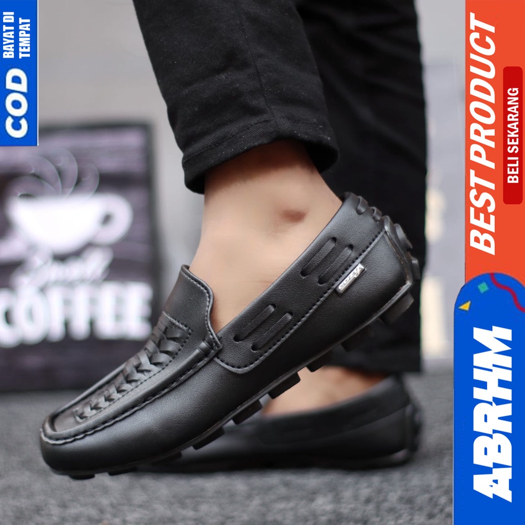 Sepatu Formal Full Hitam Pantofel Kerja Kantor Pria Original Abrhm Morits