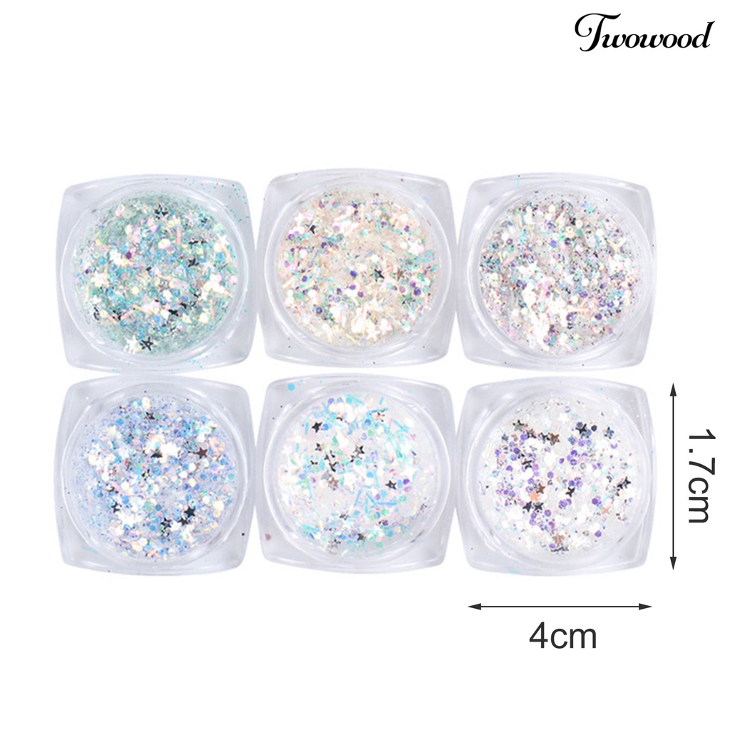 6 Pcs Bubuk Glitter Bahan Akrilik Ukuran 1g Untuk Nail Art