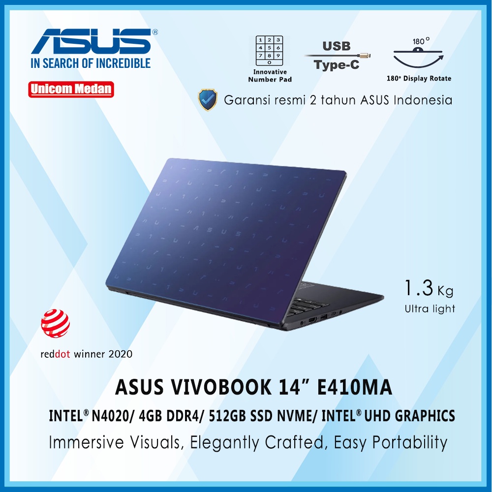 Asus vivobook E410MA [Intel N4020/4GB/512GB SSD/Intel UHD/Win10+OHS]