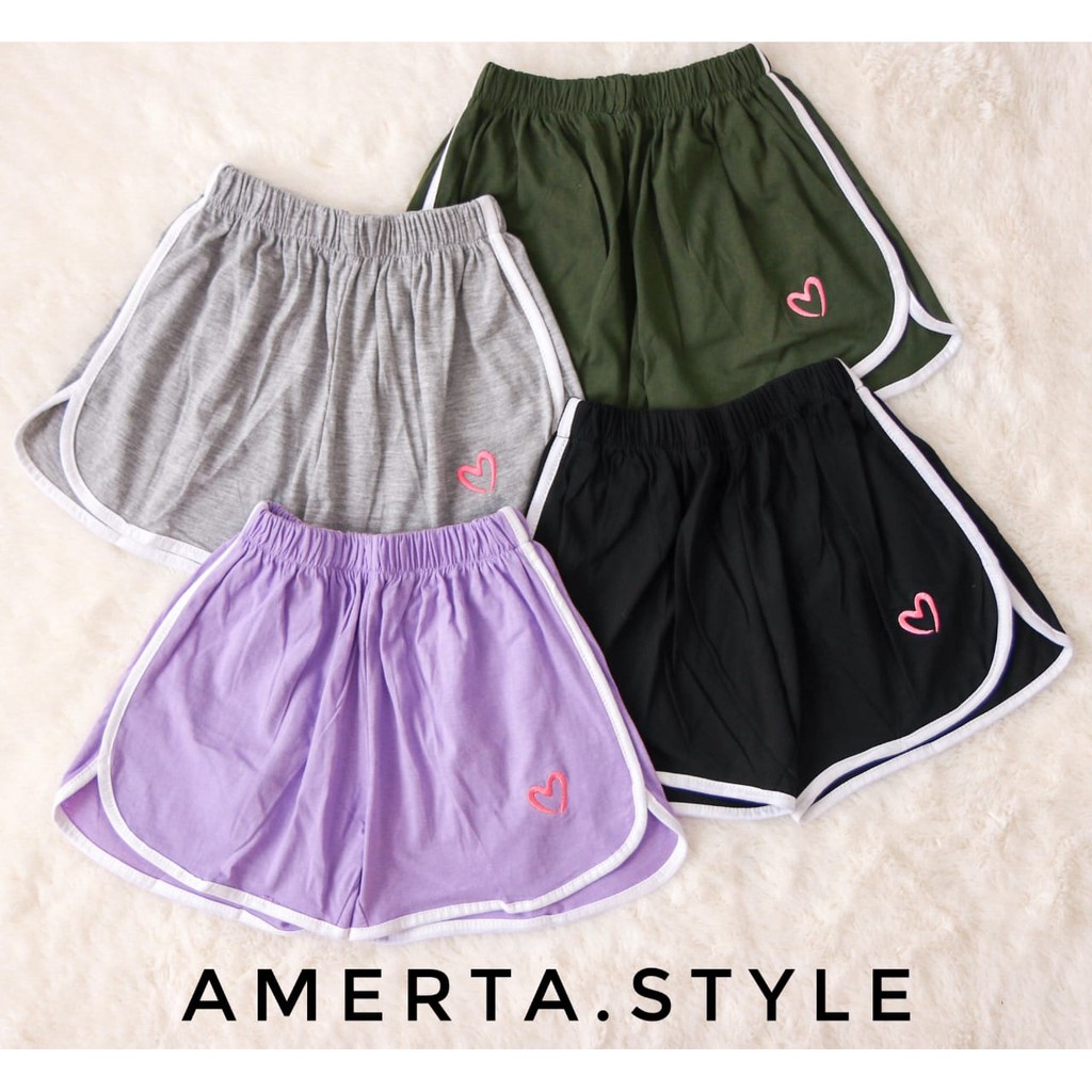 Celana Pendek Katun Wanita Korea - Hotpants LOVE [Bordir]