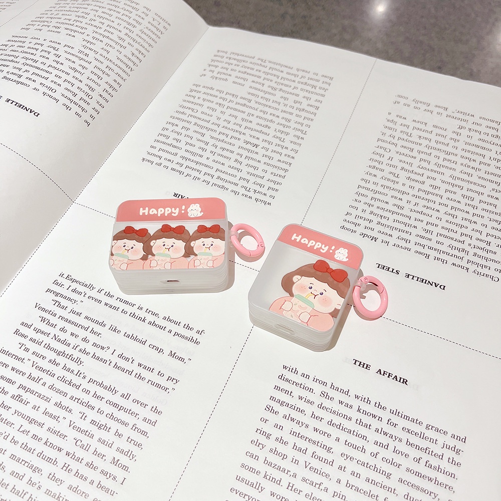 Soft Case Silikon TPU Motif Kartun Perempuan Lucu Dengan Ring Untuk Apple Airpods 1 2 Pro 3 Bluetooth