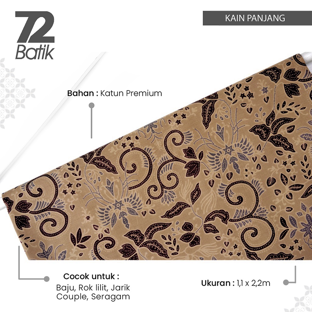 KAIN BATIK PREMIUM Bahan Katun Motif Kembang Setaman Warna Coklat Muda Krem Cream 721348 CAP 72 - Jarik Jarit Samping Kebat Panjang Batik Katun Modern Premium Bahan Seragam Batik Pernikahan Kantor Keluarga Murah Kamen Jadi Batik Bali Lembaran