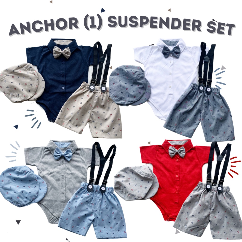 setelan jumper celana suspender anchor polkadot SUSPENDER JUMPER SET 0-18 bulan 1 tahun newborn romper bayi anak cowok fashion balita laki