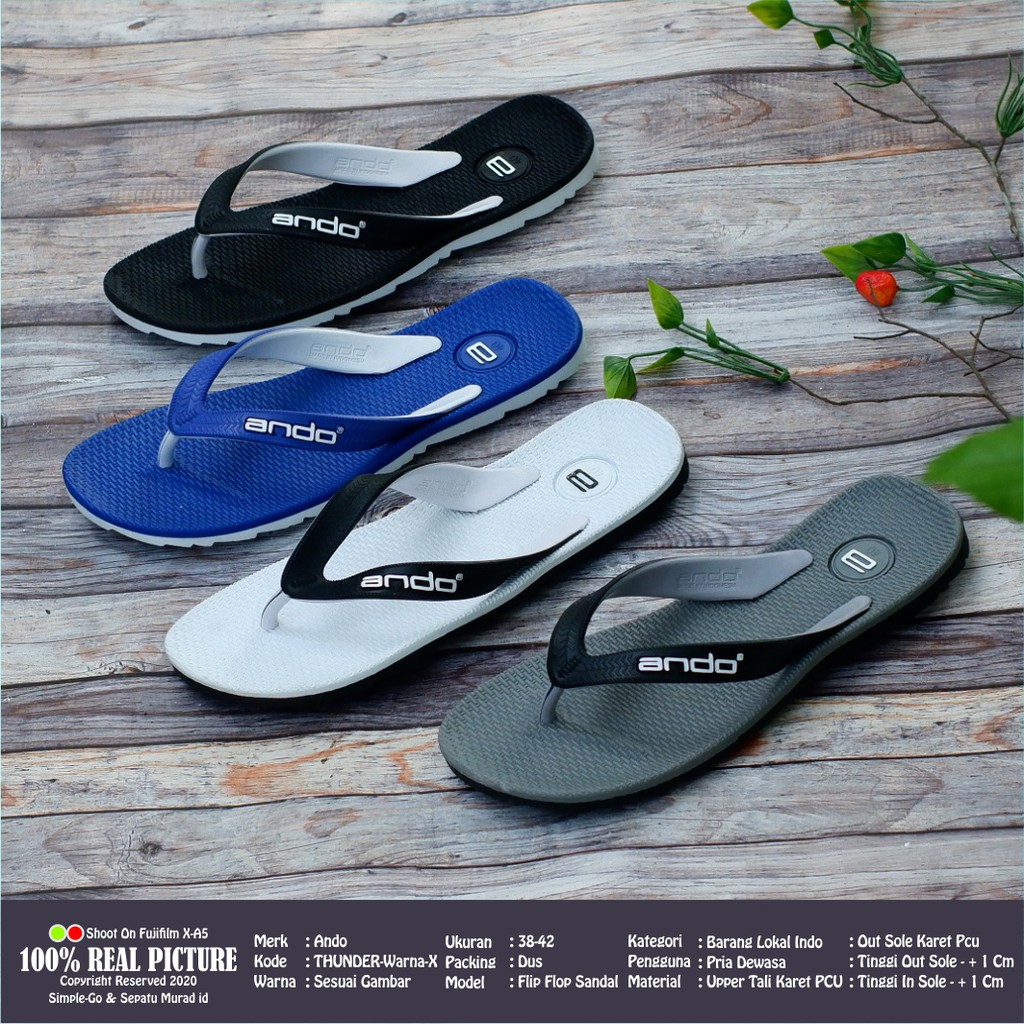 SENDAL SLIPER JAPIT PRIA SANDAL  DISTRO ANDO  THUNDER  38 