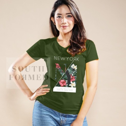 SOUTH FORMED NEW YORK KAOS V NECK / O NECK KATUN PREMIUM ADEM WANITA / CEWEK MOTIF / GAMBAR