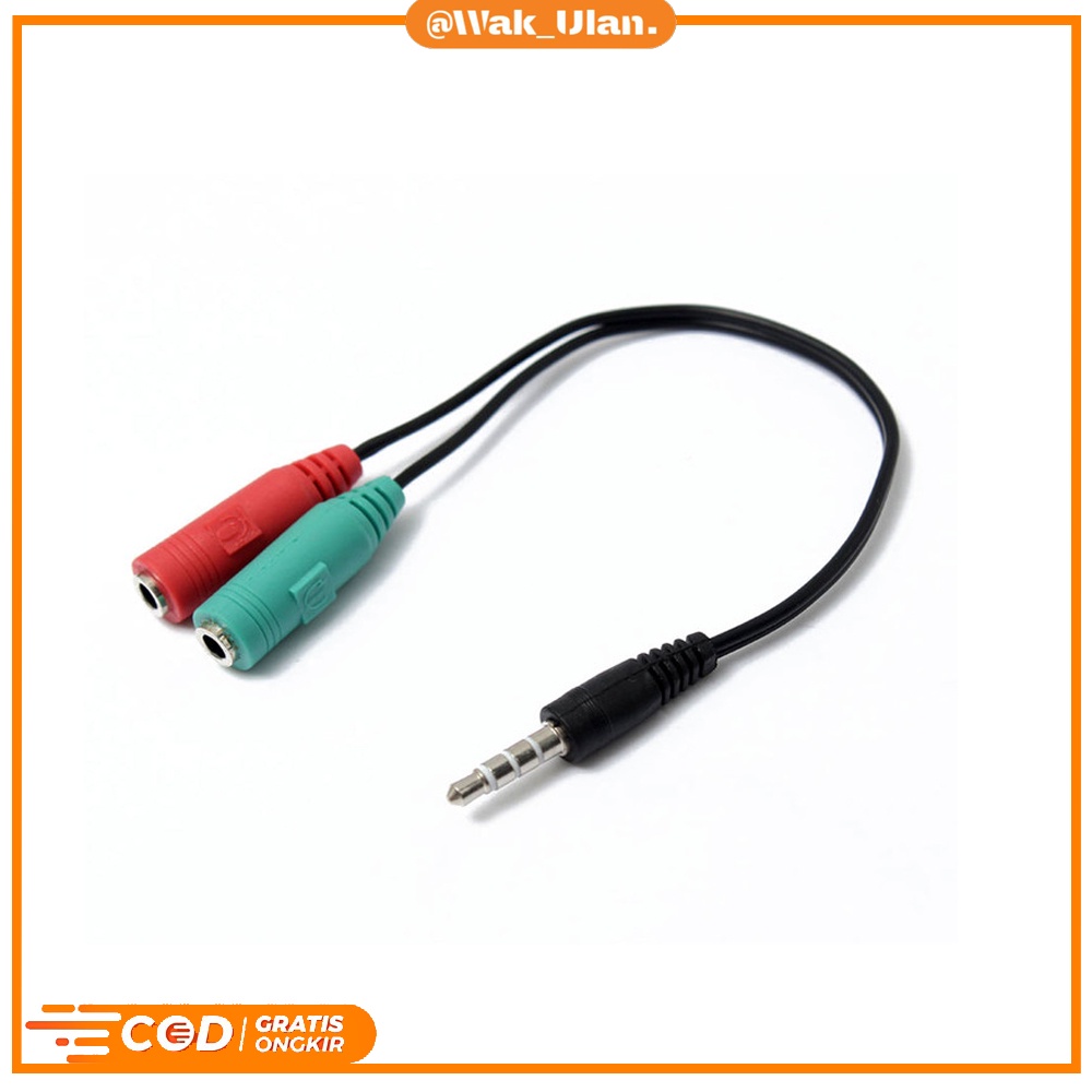 spliter HP Conector Converter Kabel Jack 3.5mm headset Male To 2 Female Mic dan Audio merah hijau