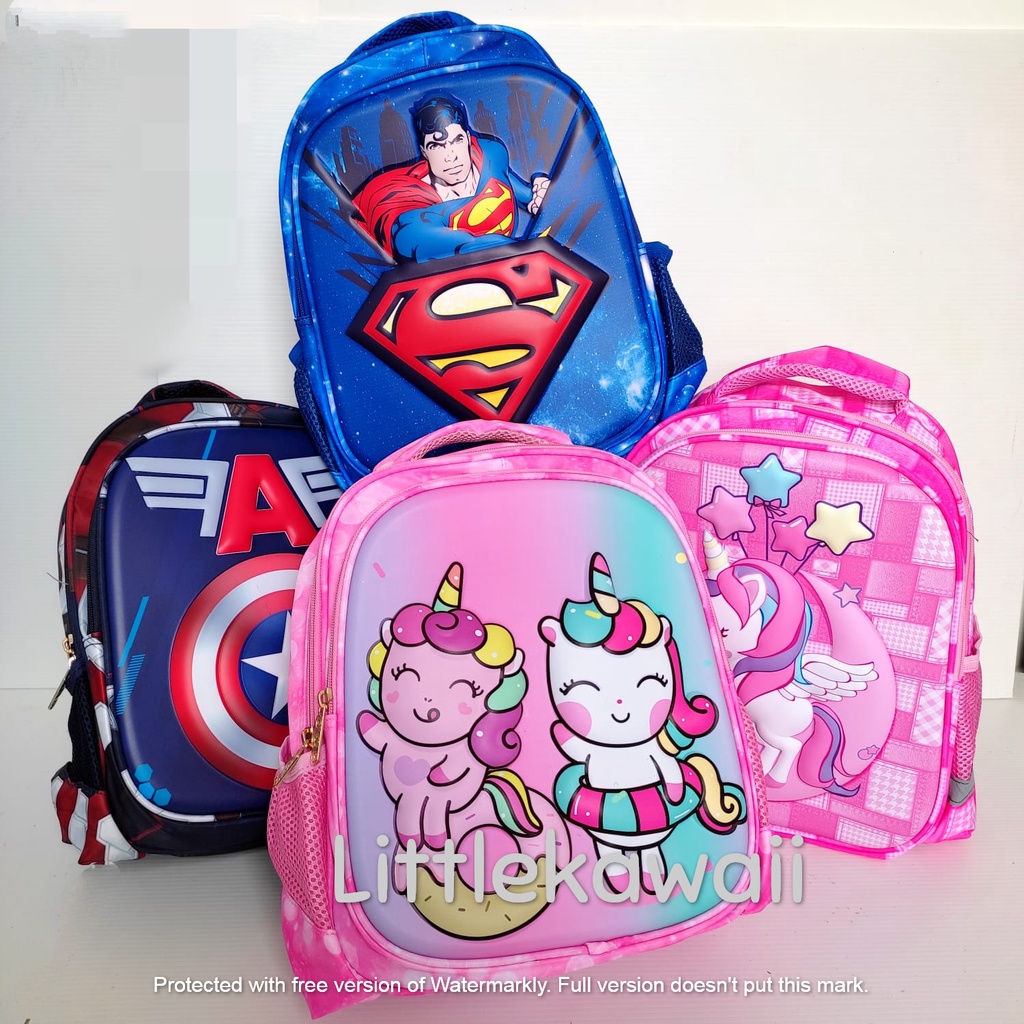 LK/Tas Ransel Sekolah Anak Emboss Hardcase Unicorn Frozen Superhero Avengers M PAUD TK SD Import