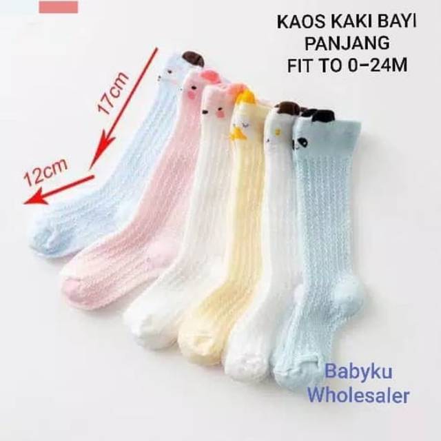 3 pcs Kaos Kaki Bayi Panjang Motif Karakter Transparan