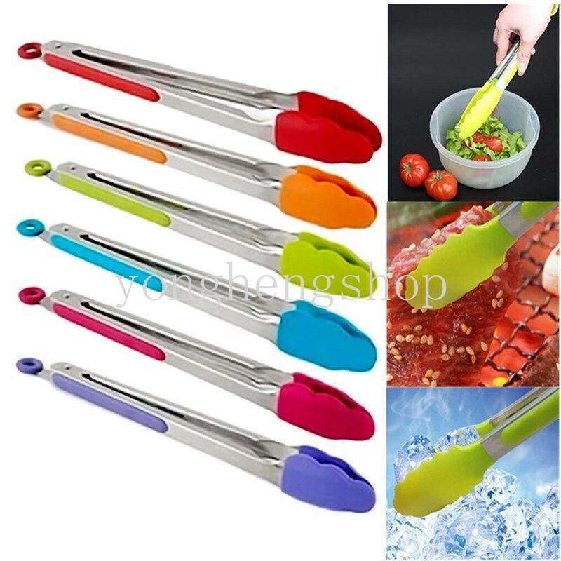 Klip Penjepit Makanan Bahan Silikon Stainless Steel Tahan Panas Untuk Bbq