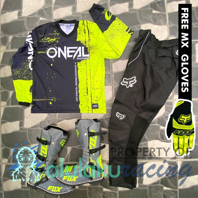 Jersey, Celana, Sarung Tangan &amp; Sepatu Fullprint with Protectors Fullset MX Trail Motocross - Paket Bundling ONCTFG070109-F44