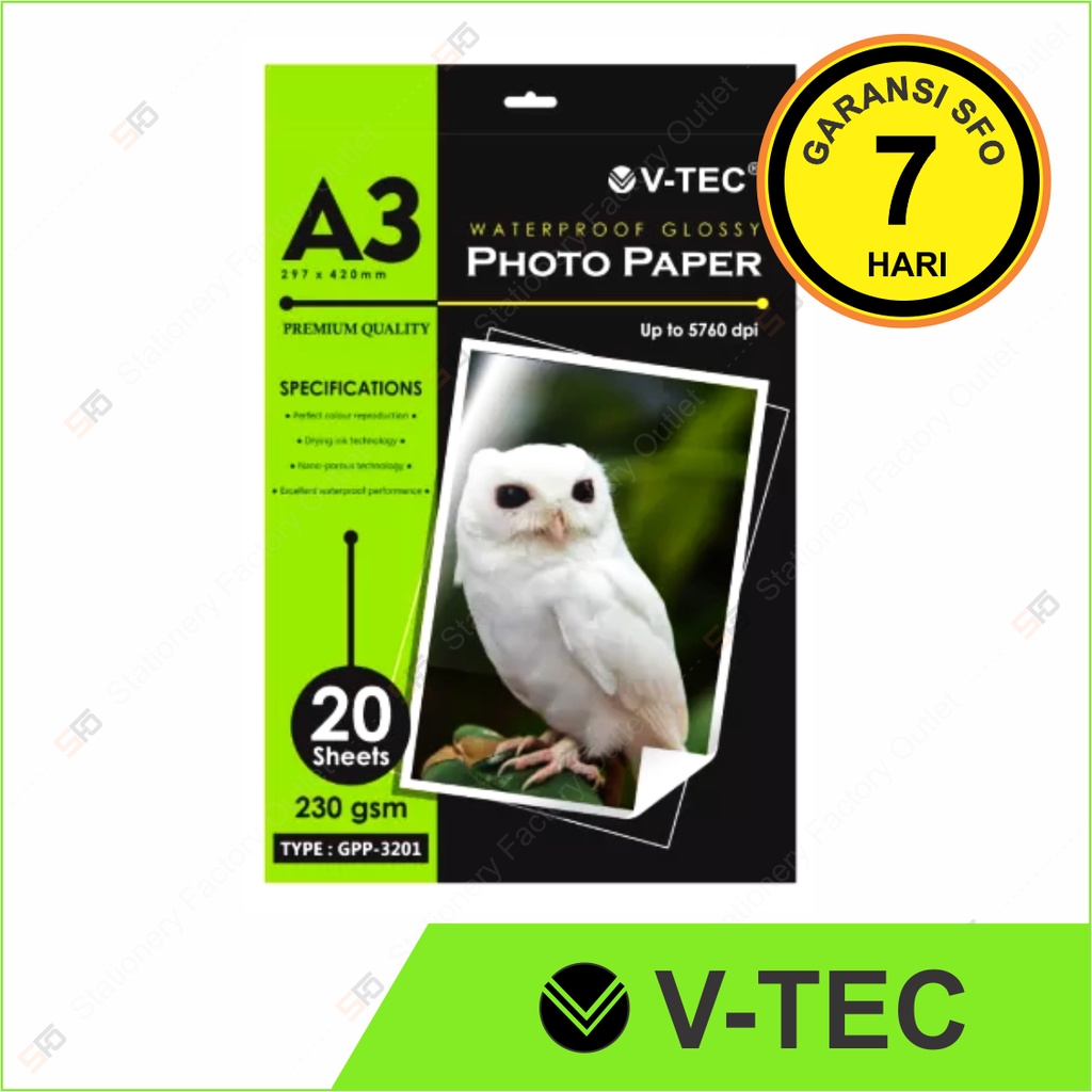 

Glossy Photo Paper V-Tec A3 230 gsm - Kertas Foto