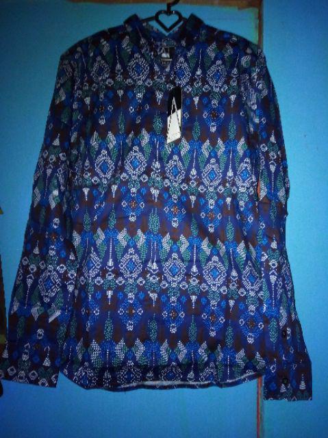 Kemeja Batik Pria Lengan Panjang Motif Songket Navy Hitam Ungu