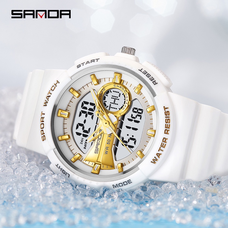 SANDA 6081 Jam Tangan Pria Digital Analog Tali Rubber Chronograph Anti Air WATCHKITE WKOS