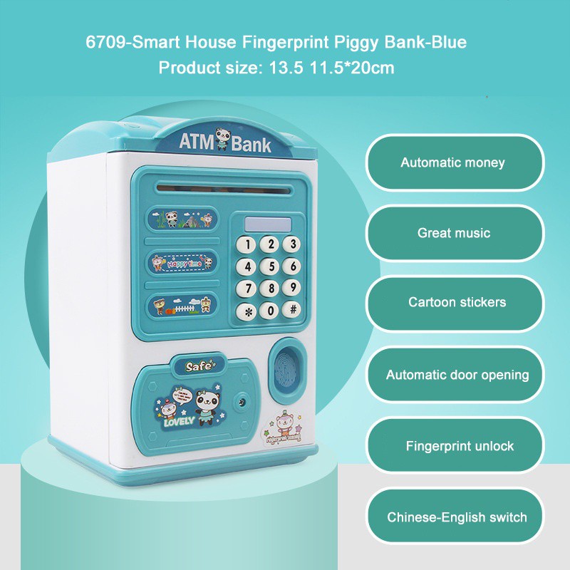 Electronic Piggy Bank ATM Password Money Box Cash Coins Saving ATM Bank Safe Box Auto Scroll Paper Banknote Gift For Kids Toys