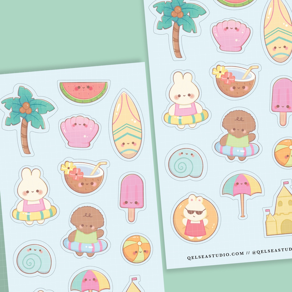 

QELSEA STUDIO Beach Day Deco Sticker Sheet - Stiker Journal - Stiker Dekorasi - Cute Sticker