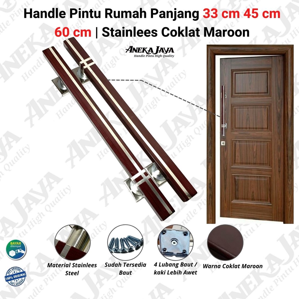 2 Gagang pintu set Kunci Panjang 60 cm 45 cm 33 cm / Handle pintu rumah / Tarikan pintu rumah / Pegangan pintu rumah termurah P2 maroon