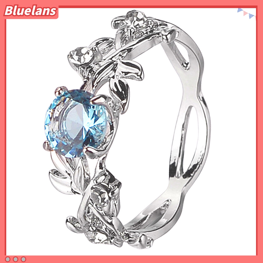 Bluelans Cincin Desain Daun Hollow Out Bahan Alloy Aksen Berlian Imitasi Untuk Wanita