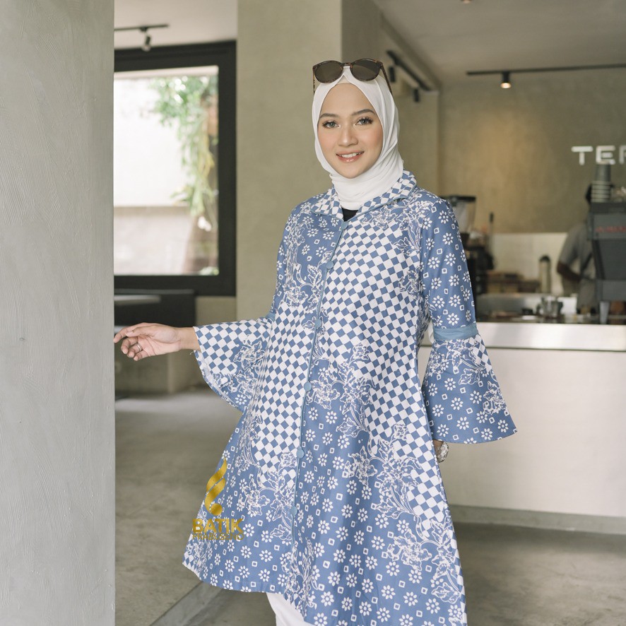 Tunik Fitria Atasan Baju Wanita Lengan Panjang Original Batik Prabuseno Cap Modern Premium Jumbo Ful