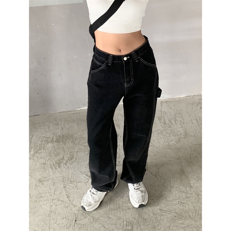 KOREAN SALJU HITAM CELANA WANITA KULOT JEANS HIGHWAIST PANJANG KEKINIAN