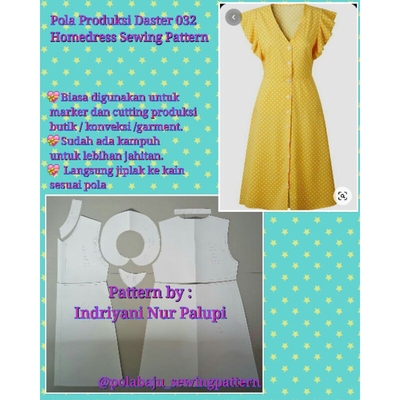 POLA INSTAN DASTER DRESS Busui V neck lengan peplum 032 / Homedress Sewing Pattern