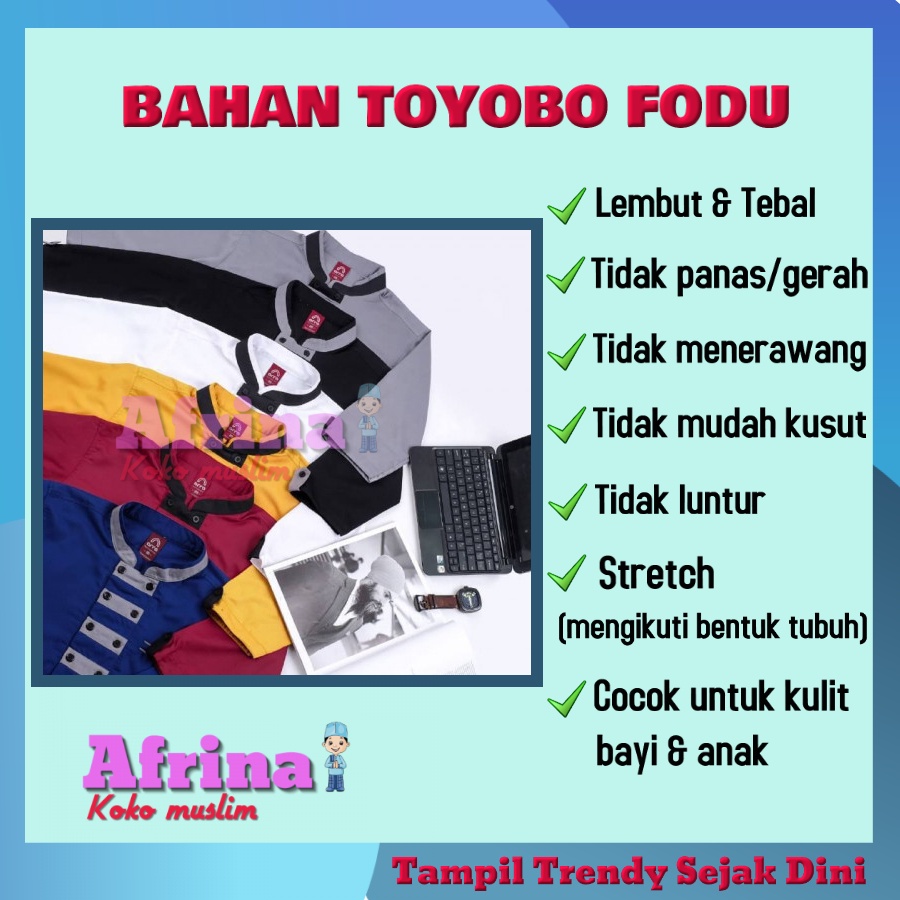 Baju koko muslim anak laki laki lengan 3/4 new Arra bahan toyobo fodu series aliyar