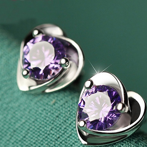 Hu Hu Hu Hu Hu Alat Bantu Pasang Kacamata♡ Anting Tusuk Motif Hati Hias Berlian Imitasi Warna Ungu Untuk Wanita