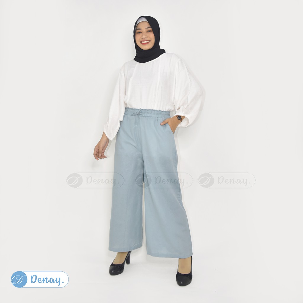 TOKODENAY - Celana Kulot Aira Rami - Cullote Linen Premium - Fashion muslim-BABY BLUE