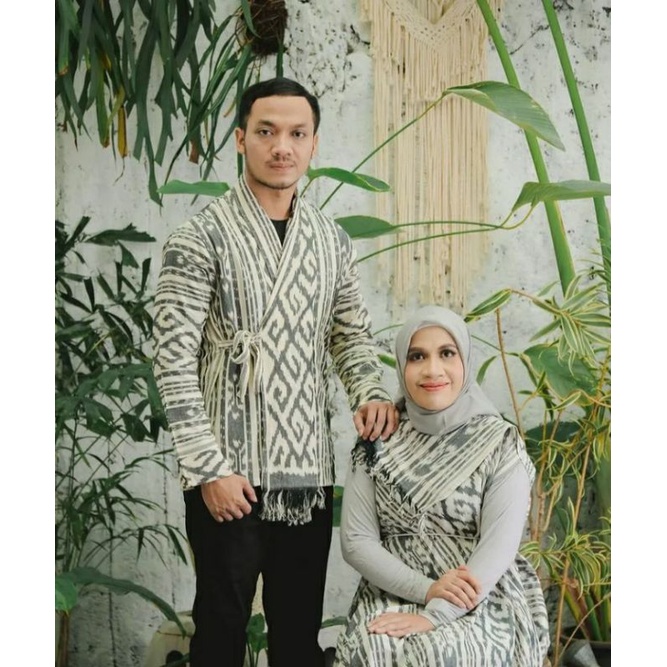 cople baju tenun motif toraja white+ free masker+ ikat pinggang new