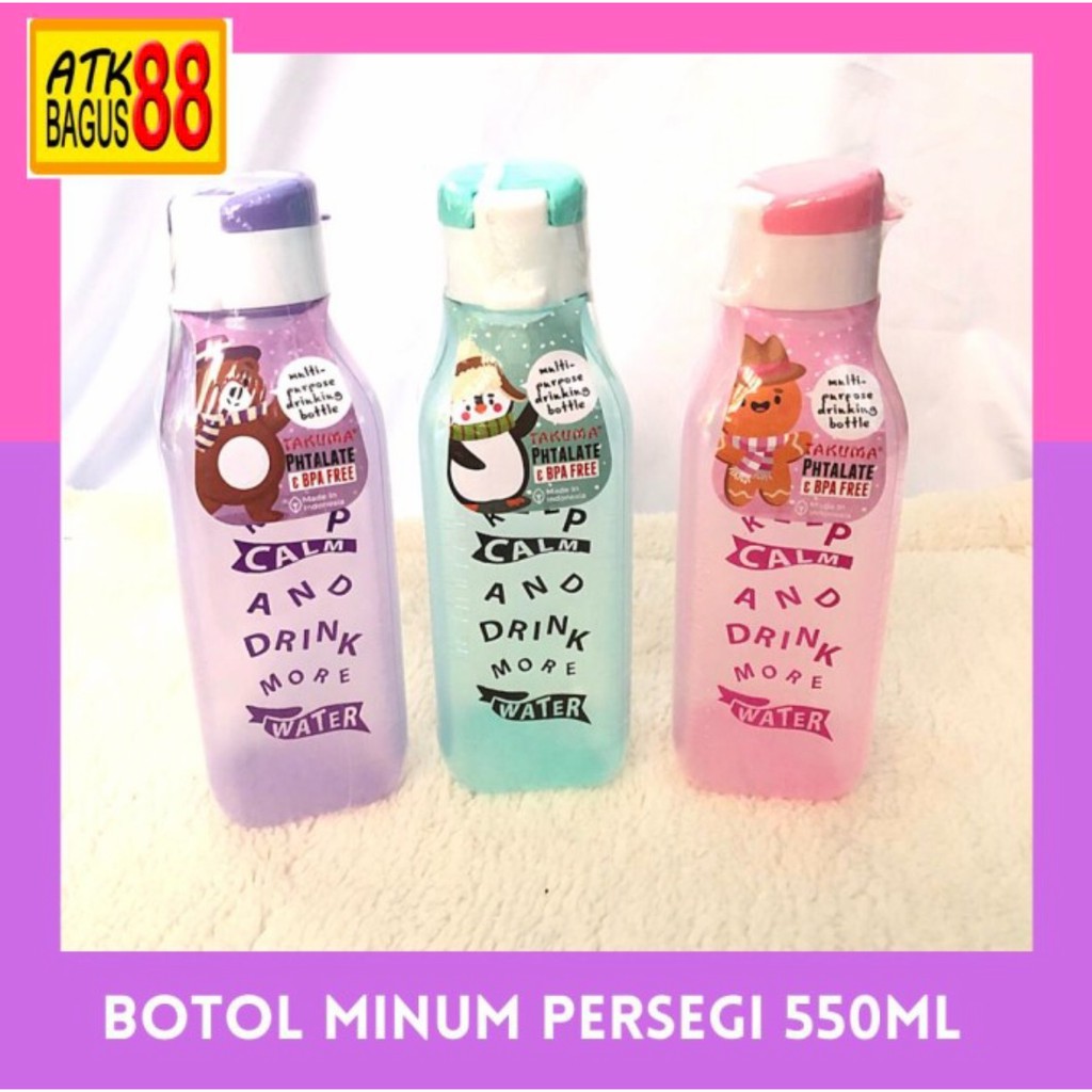 BOTOL PERSEGI  FLIP TOP Warna Warni 550 ml/1pcs