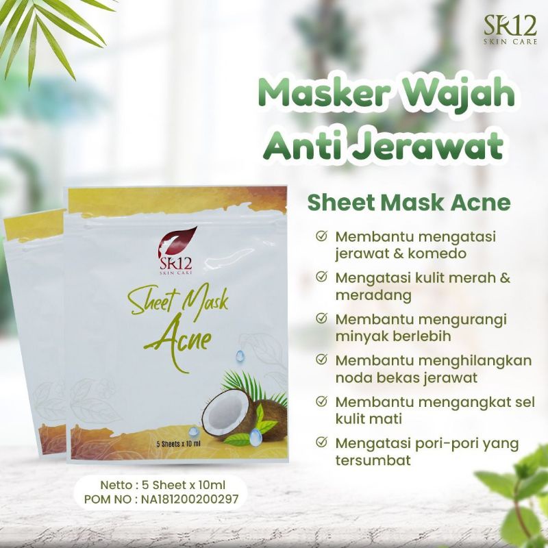 Sheet Mask Acne SR12 Masker Wajah Untuk Hilangkan Jerawat Komedo Angkat Sel Kulit Mati Mengecilkan P
