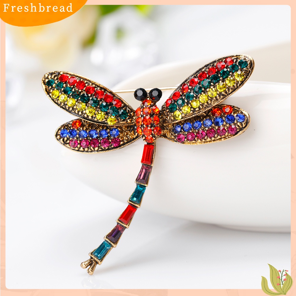 [ TERLARIS]Women Vintage Multicolor Rhinestone Dragonfly Insect Scarf Accessory Brooch Pin