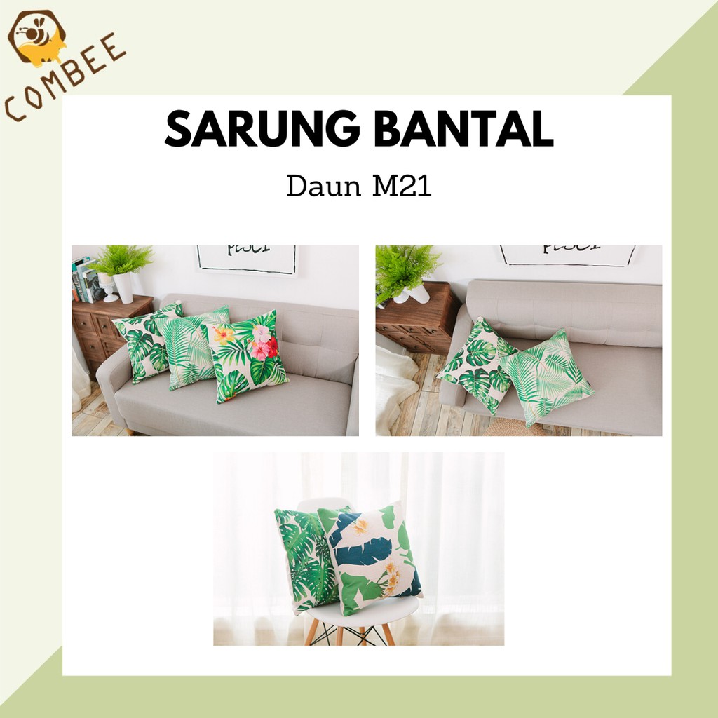 Pillow Case / Sarung Bantal / Sarung Tutup Bantal Sofa Kain Cotton Linen Daun M21