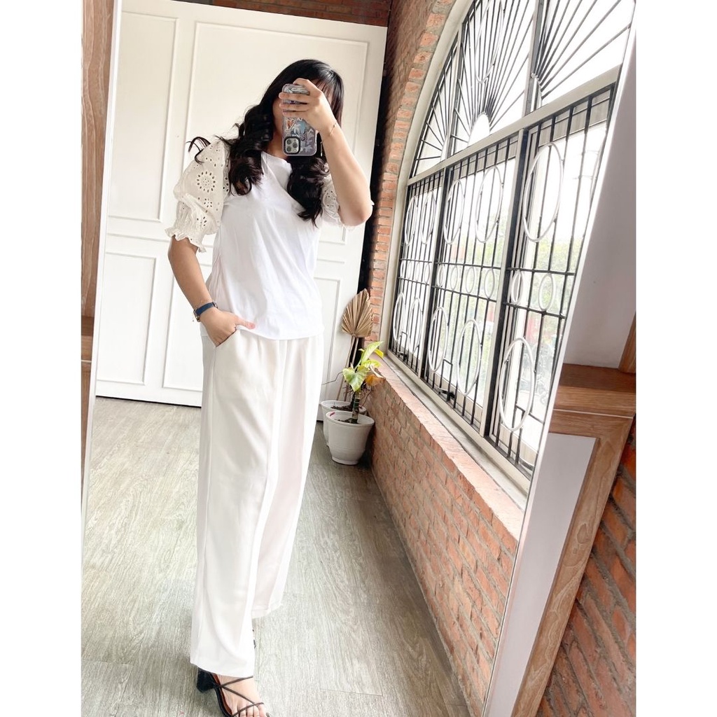 UNQ Lace Sleeve Blouse - Atasan Wanita Original-White