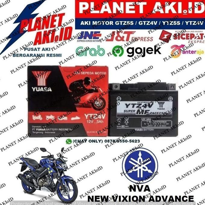 Aki Motor Yamaha NVA New Vixion Advance YTZ4V YUASA Accu Kering MF planeta76 Ayo Order