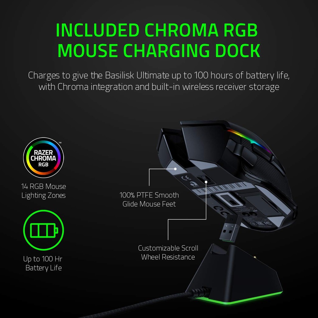 Razer Basilisk Ultimate Wireless Gaming Mouse With Charging Dock