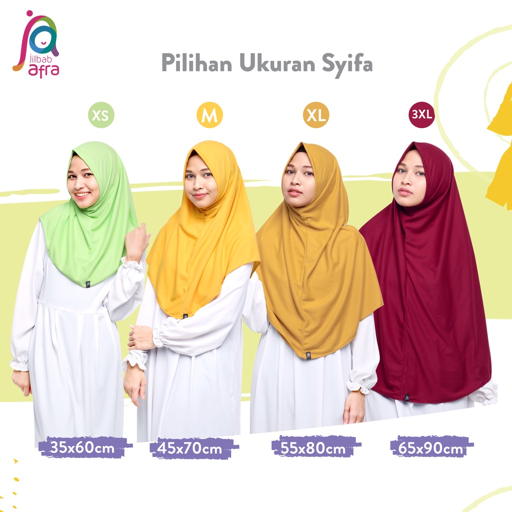 Jilbab Syifa Size XS - Bergo Syiria Non Pet Jilbab Afra (Arfa) - Hijab Instan Bahan Kaos, Adem, Lembut &amp; Nyaman