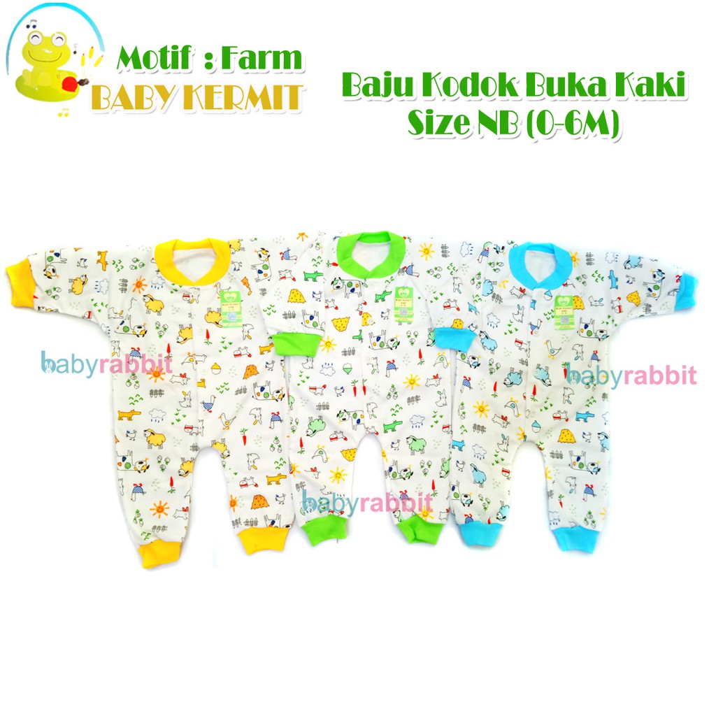 Kermit 3 pcs Baju Kodok Panjang Buka Kaki / Sleepsuit Bayi