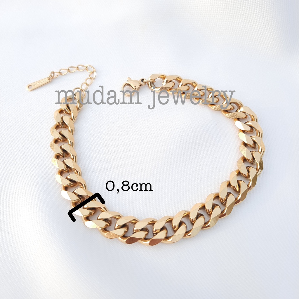 Gelang Tangan Untuk Pria dan Wanita Rantai Lebar 0,8cm Titanium Model Polos
