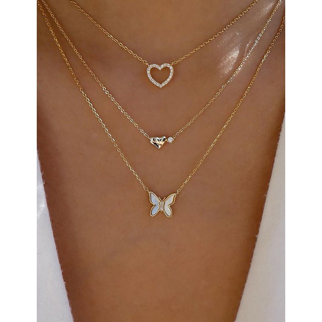 LRC Kalung Fashion Gold Color Alloy Multilayer Butterfly Necklace