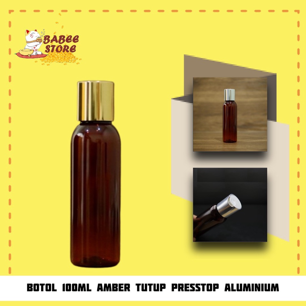 BABEE - BOTOL AMBER 100ML PRESSTOP GOLD SILVER / BOTOL PLASTIK 100 ML COKLAT WADAH KOSMETIK