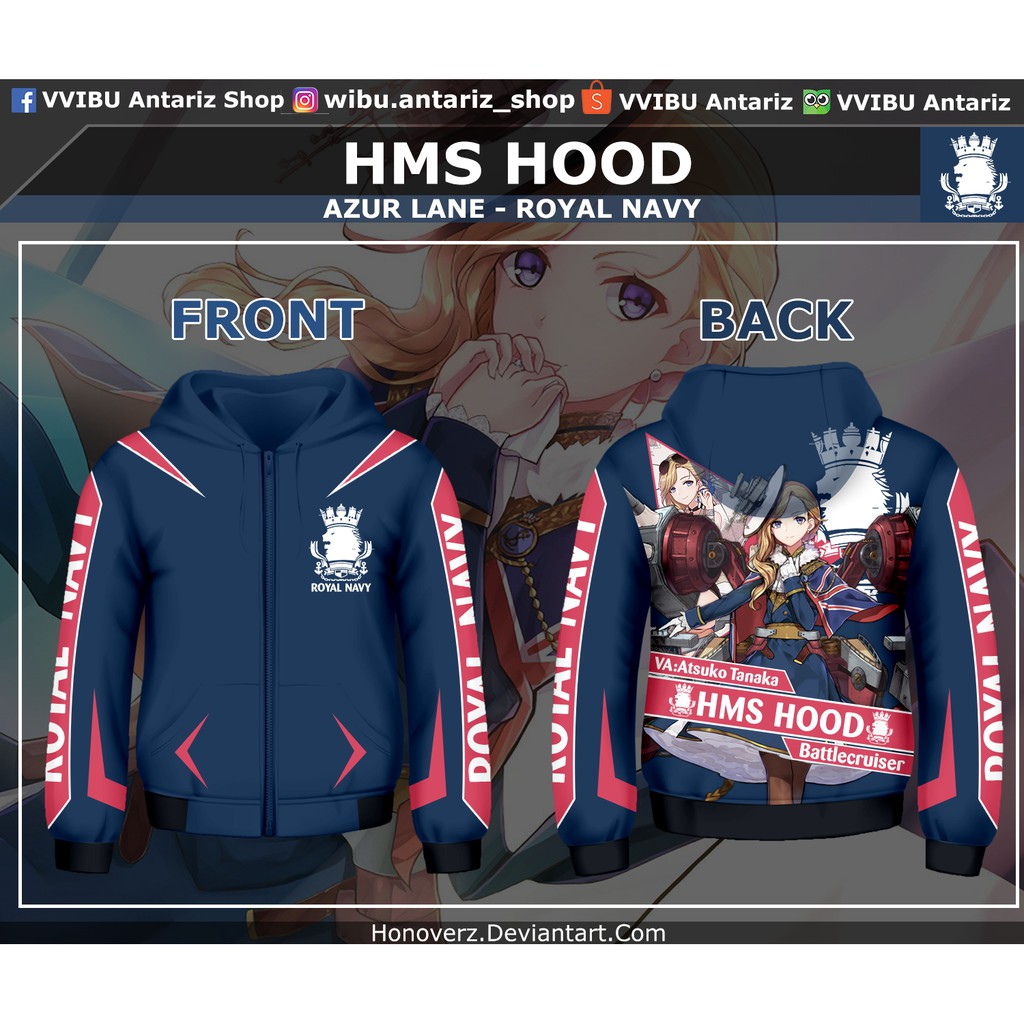 Jaket Hoodie Fullprint Anime Azur Lane HMS Hood