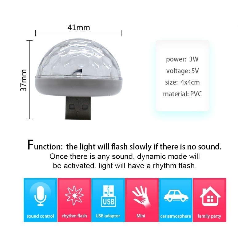 Lampu DJ Led usb Warnawarni Dengan Kontrol Suara Untuk interior Mobil